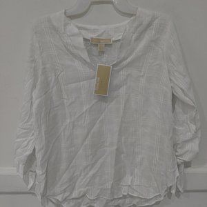 SOILED MICHAEL KORS Womens White Solid 3/4 Sleeve Tunic Top White Sz S $60 A448